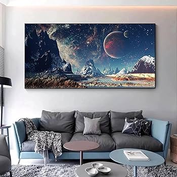 Amazon.co.jp: シュルレアリスム風景宇宙星と惑星キャンバス絵画